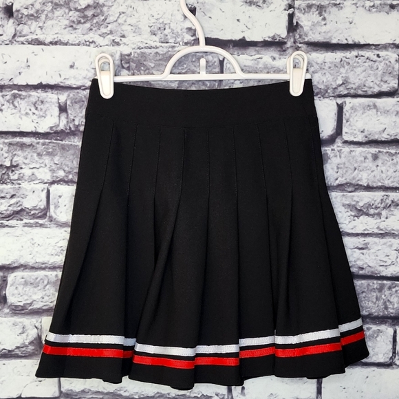 Black Pleated Skater Skirt with Red & White Stripes - XS - Picture 3 of 5